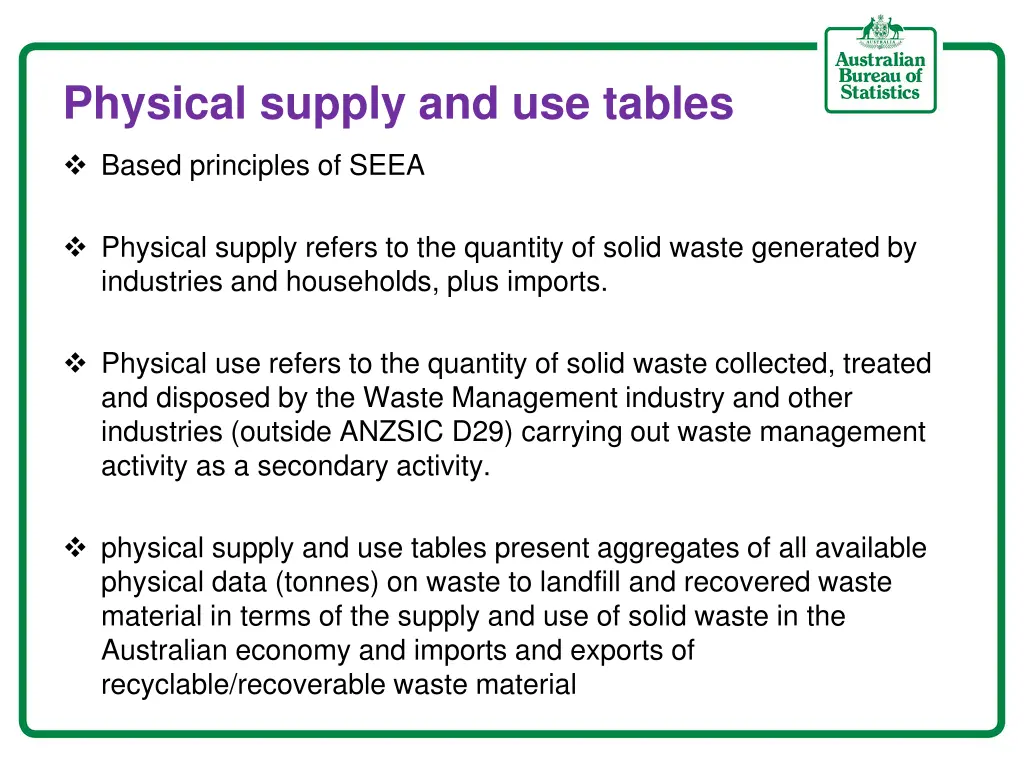 physical supply and use tables