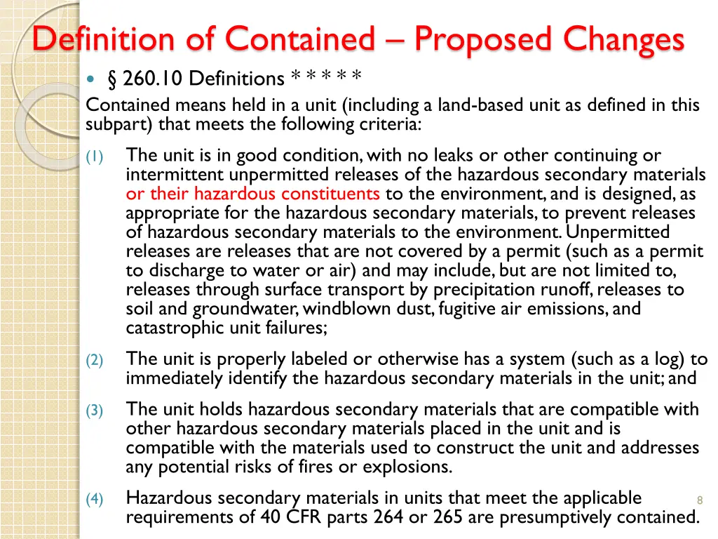 definition of contained proposed changes