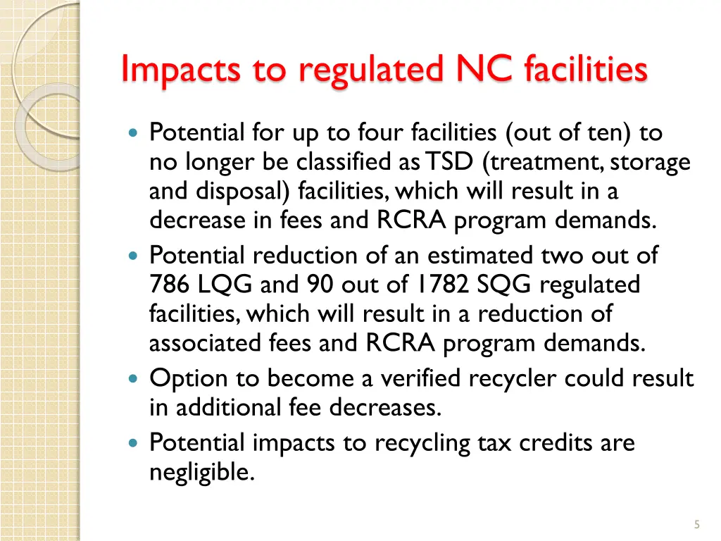impacts to regulated nc facilities