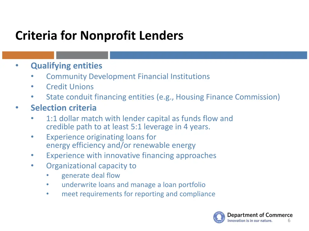 criteria for nonprofit lenders