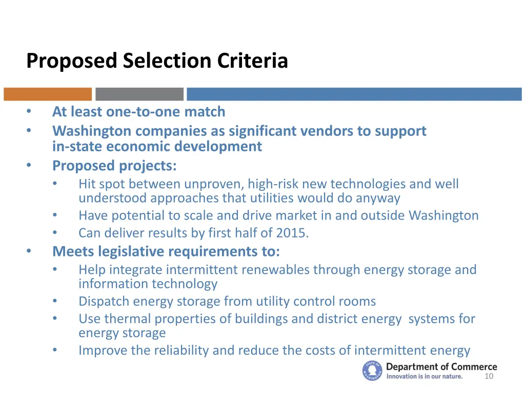 proposed selection criteria