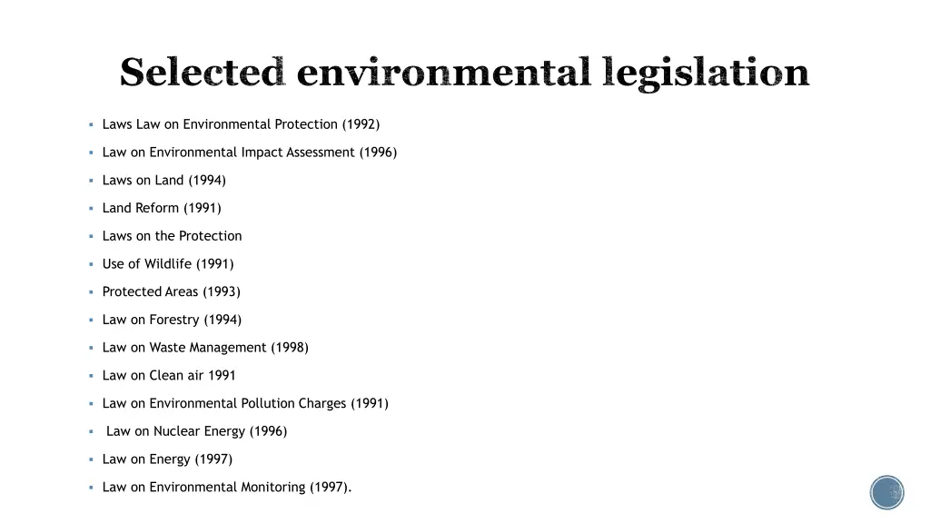 selected environmental legislation
