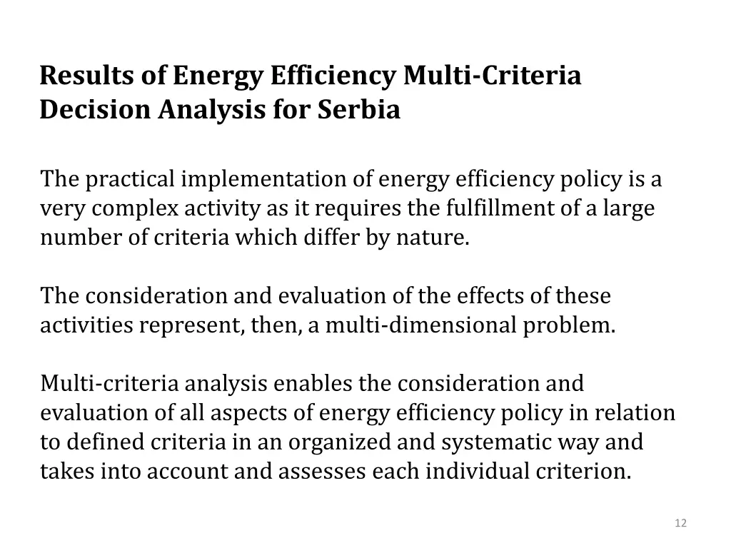 results of energy efficiency multi criteria