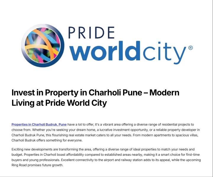 invest in property in charholi pune 3 modern