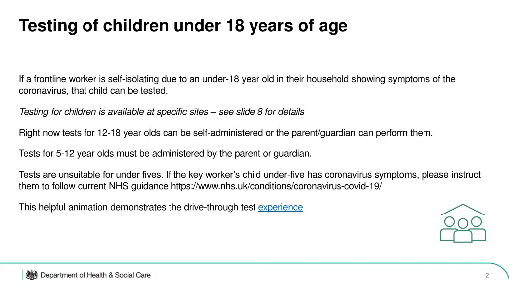 testing of children under 18 years of age