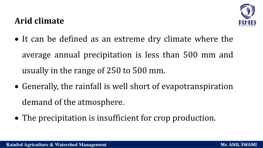 arid climate