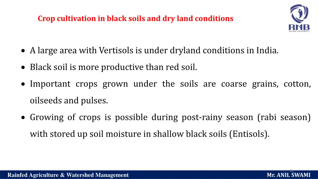 crop cultivation in black soils and dry land