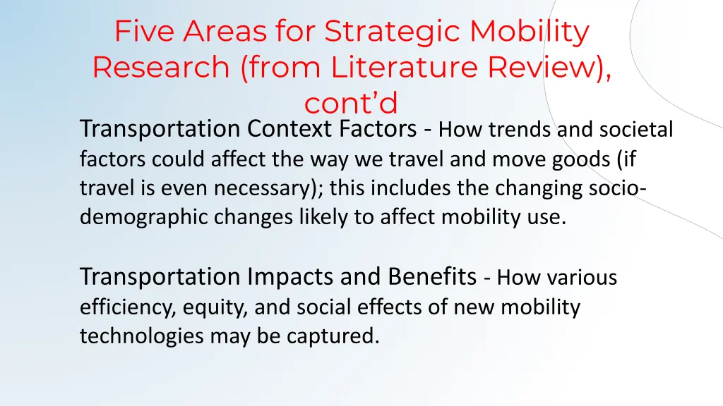 five areas for strategic mobility research from 1