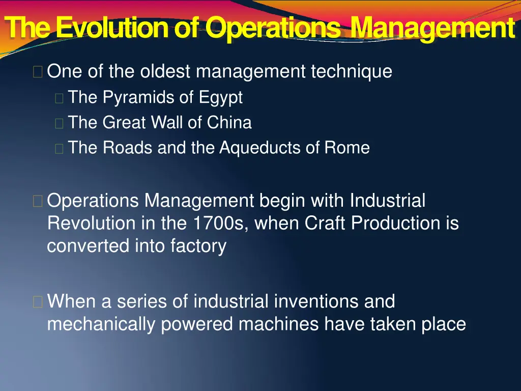 the evolution of operations management