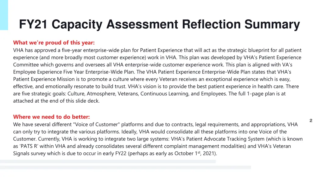 fy21 capacity assessment reflection summary