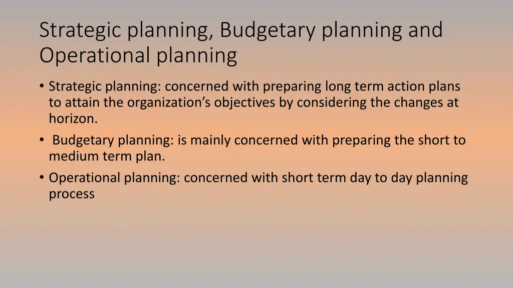 strategic planning budgetary planning