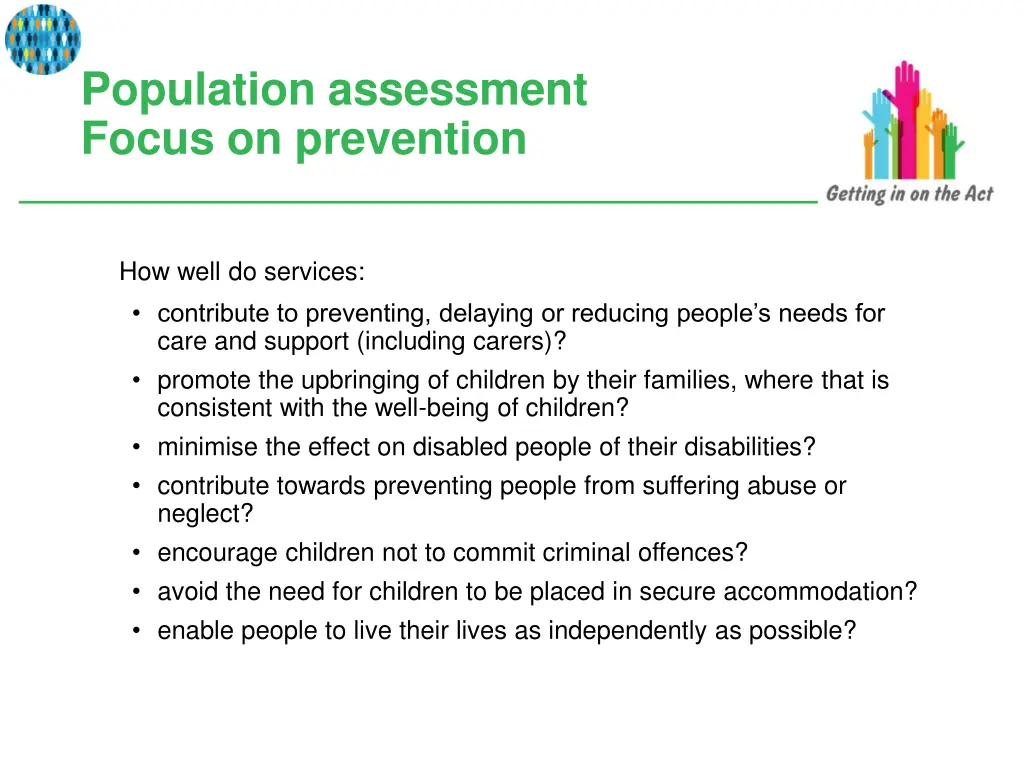 population assessment focus on prevention