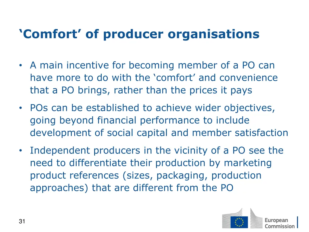 comfort of producer organisations