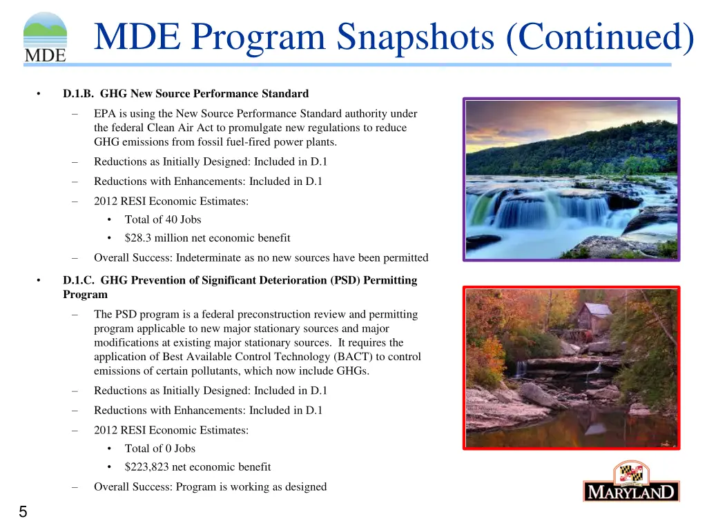 mde program snapshots continued