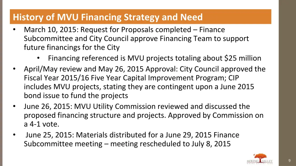 history of mvu financing strategy and need march
