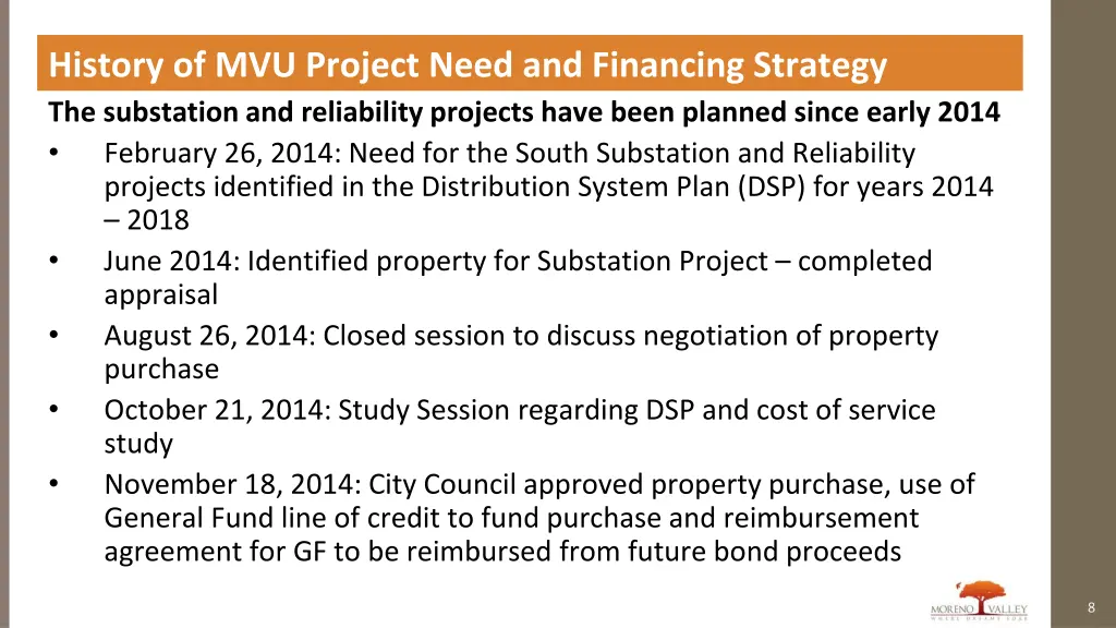 history of mvu project need and financing