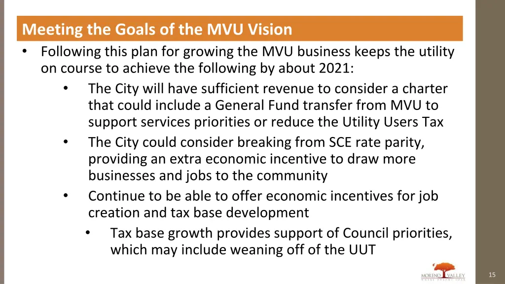 meeting the goals of the mvu vision following