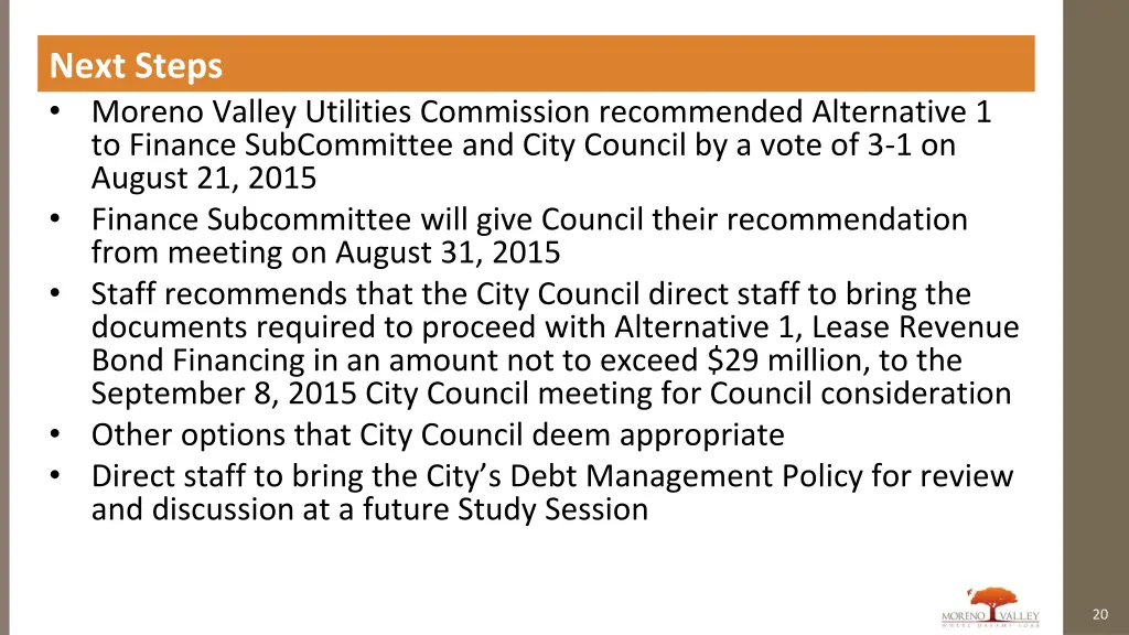 next steps moreno valley utilities commission