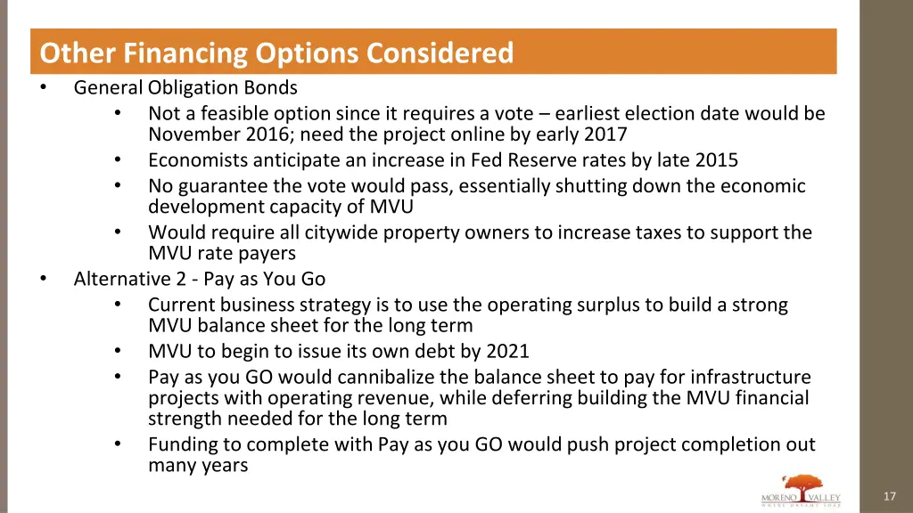 other financing options considered general