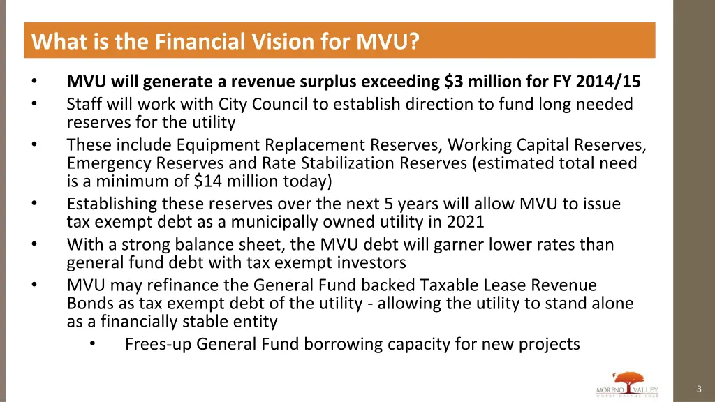 what is the financial vision for mvu