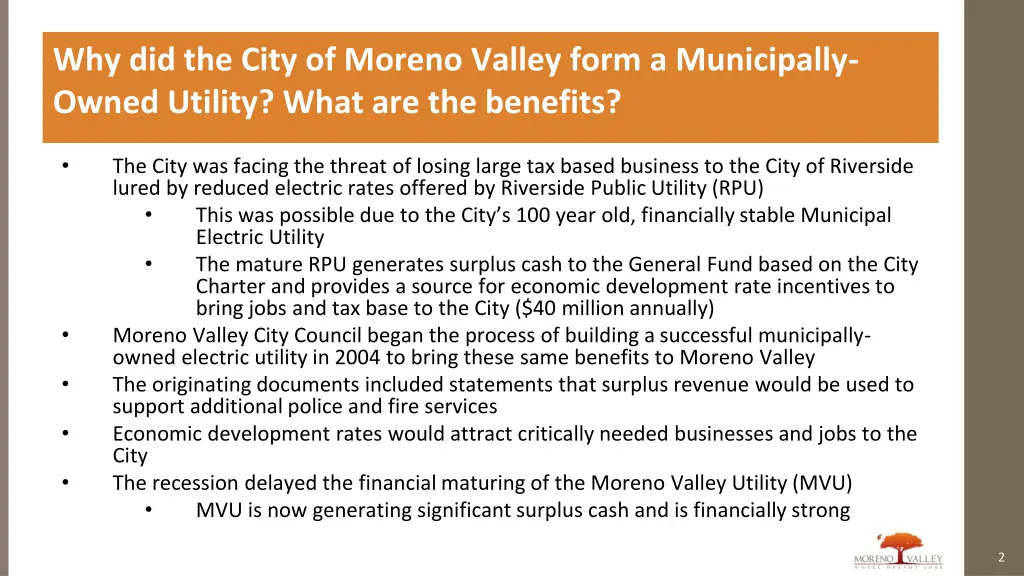 why did the city of moreno valley form