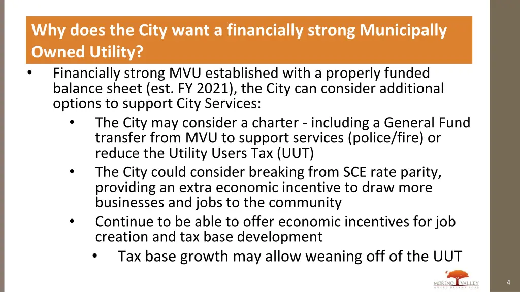 why does the city want a financially strong