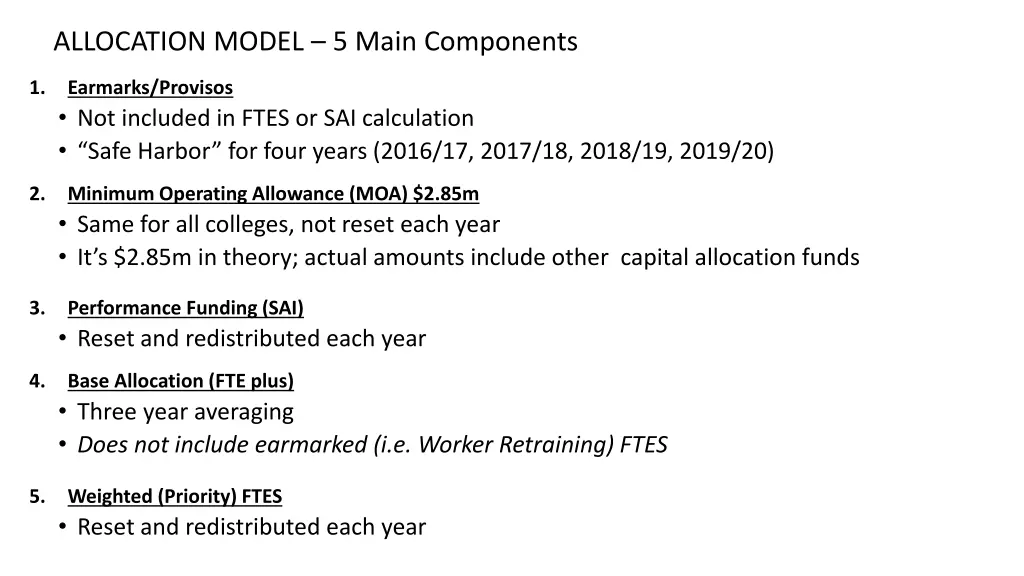 allocation model 5 main components