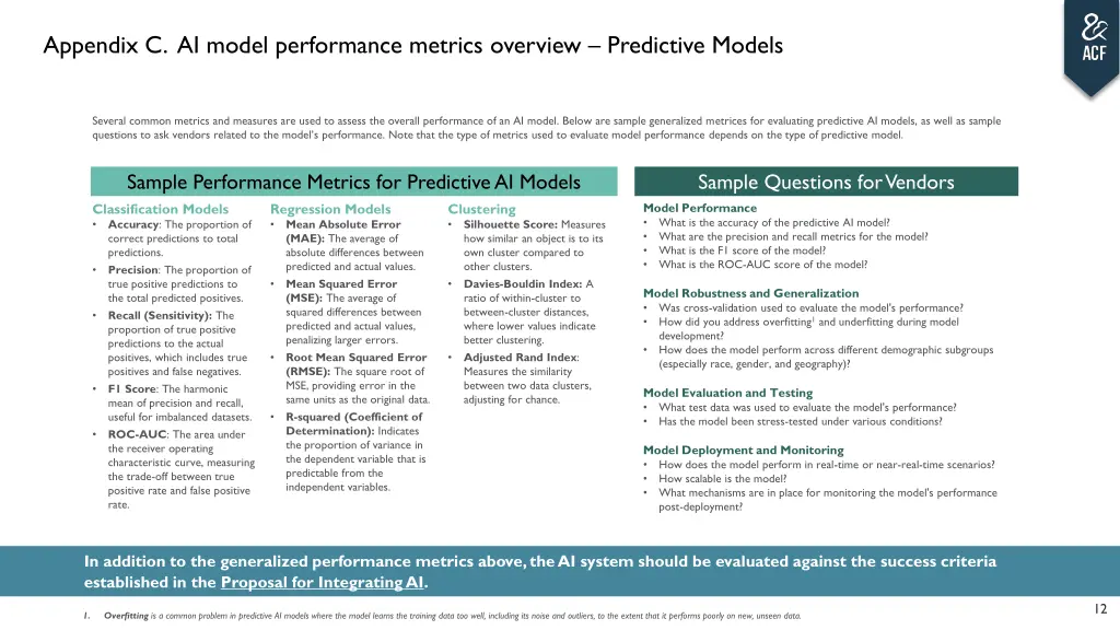 appendix c ai model performance metrics overview
