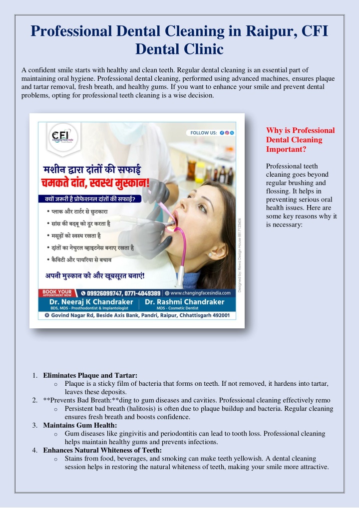 professional dental cleaning in raipur cfi dental