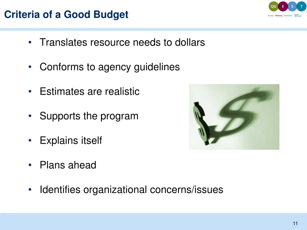 criteria of a good budget