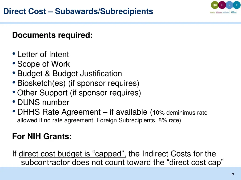 direct cost subawards subrecipients 1