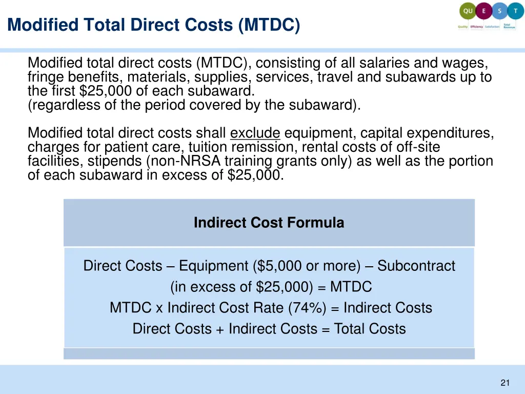 modified total direct costs mtdc