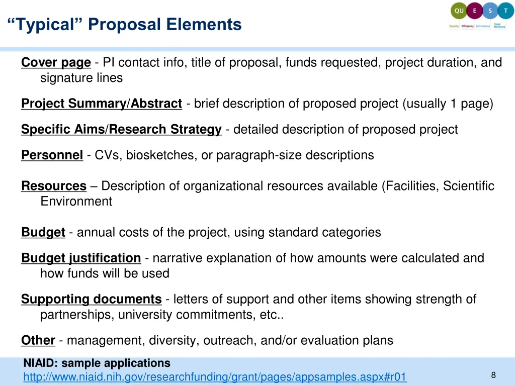 typical proposal elements