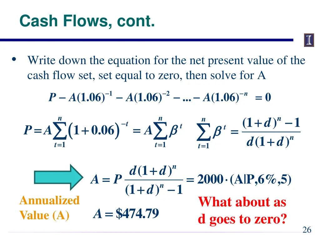cash flows cont
