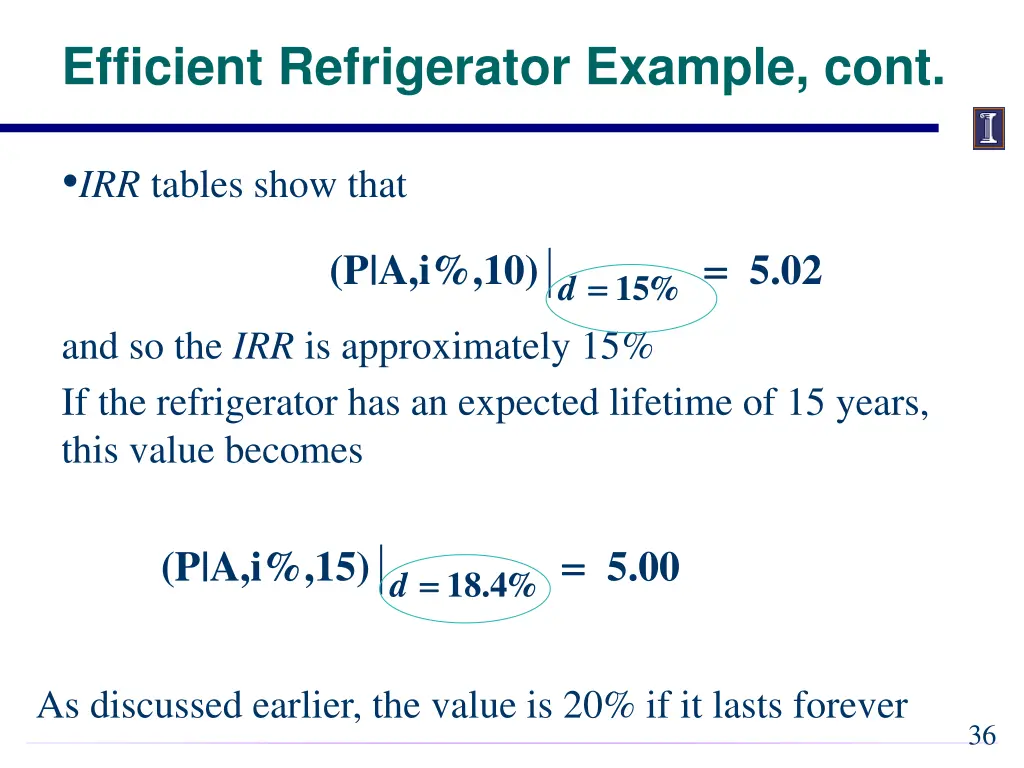 efficient refrigerator example cont