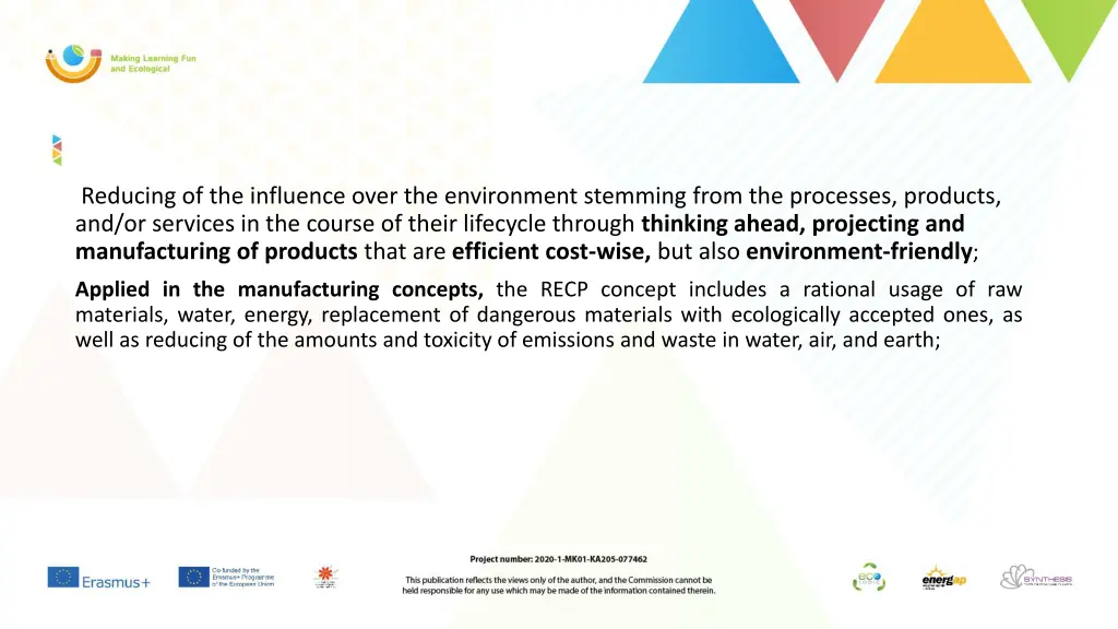 reducing of the influence over the environment