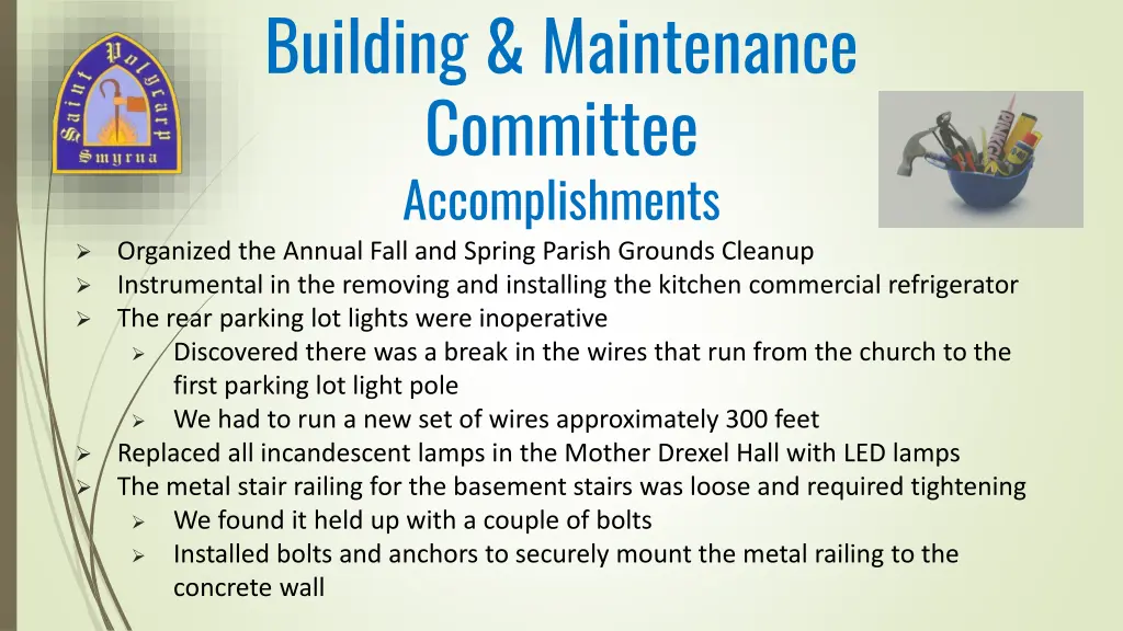 building maintenance committee accomplishments