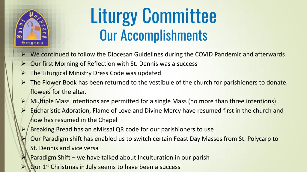 liturgy committee our accomplishments
