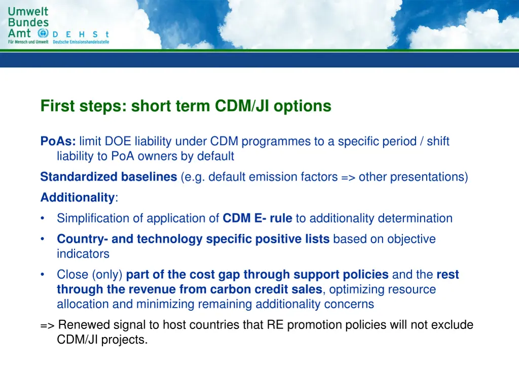 first steps short term cdm ji options