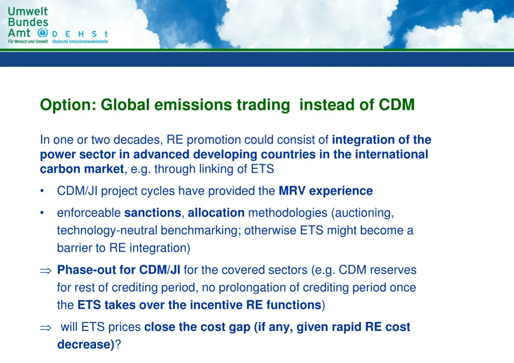 option global emissions trading instead of cdm