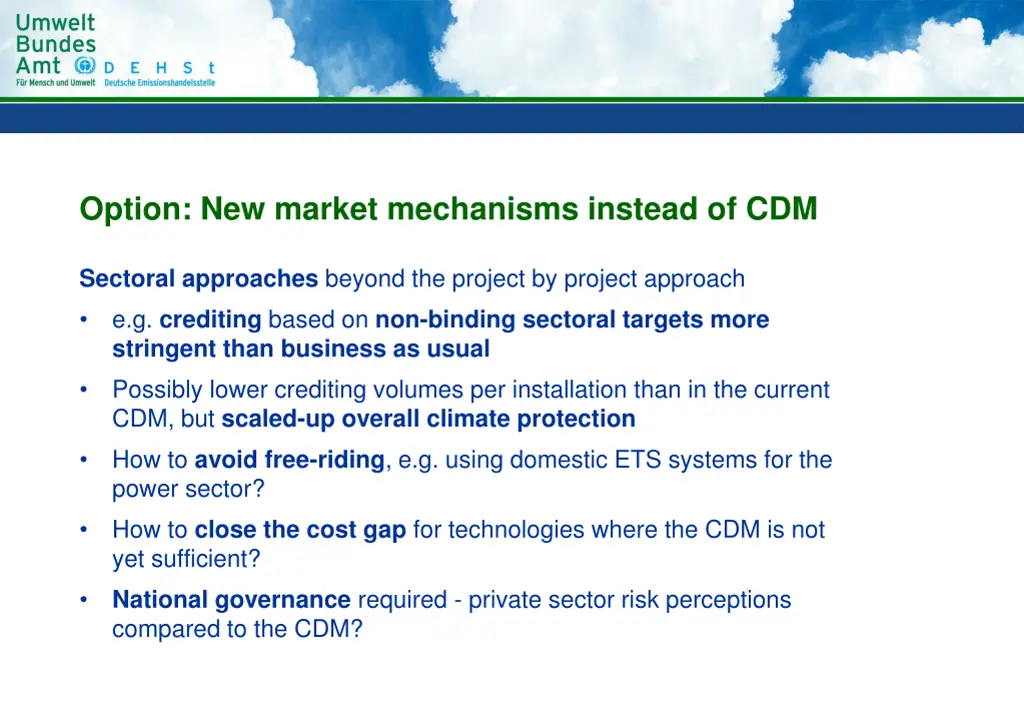 option new market mechanisms instead of cdm
