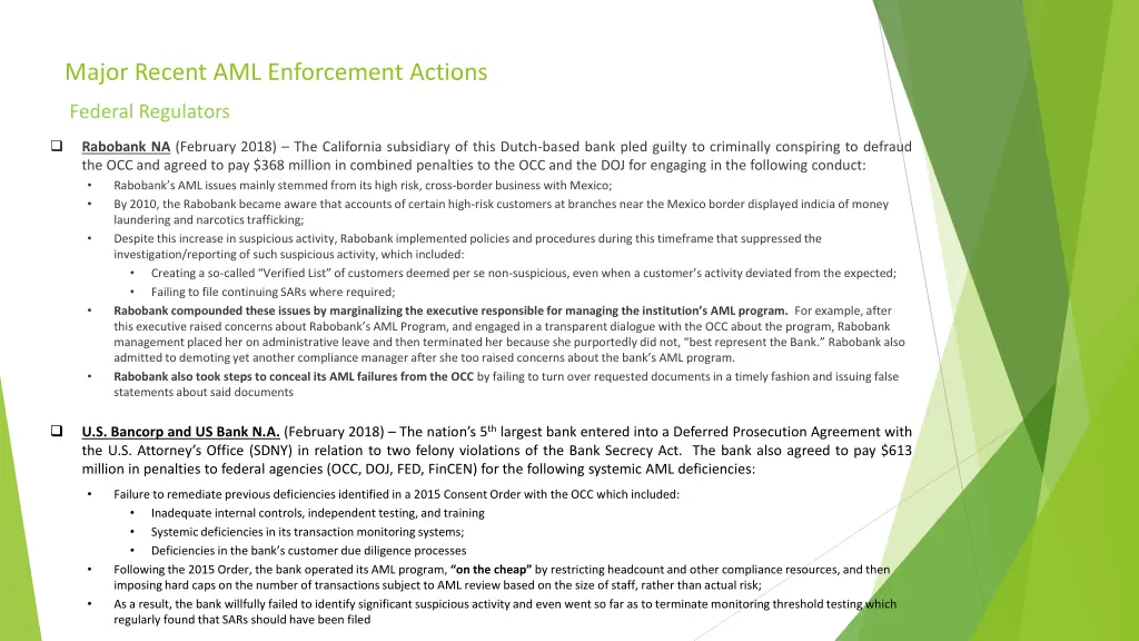 major recent aml enforcement actions 2