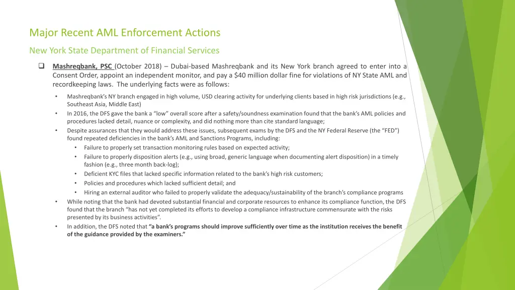 major recent aml enforcement actions