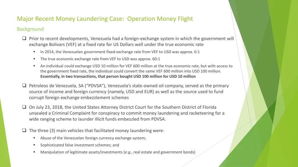 major recent money laundering case operation