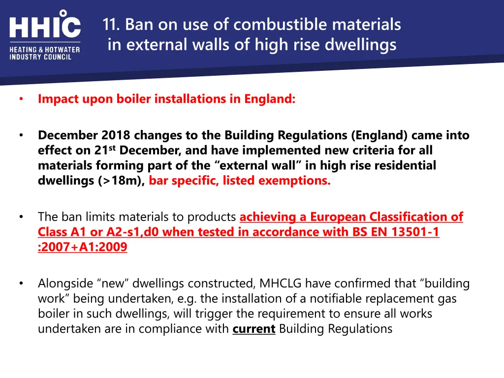 11 ban on use of combustible materials