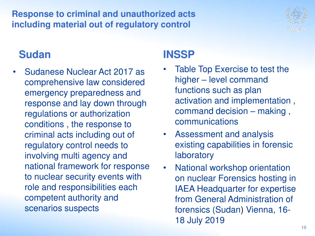 response to criminal and unauthorized acts