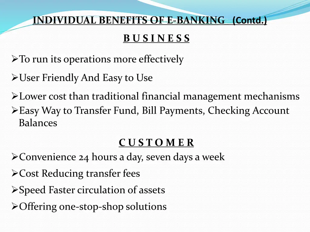 individual benefits of e banking contd