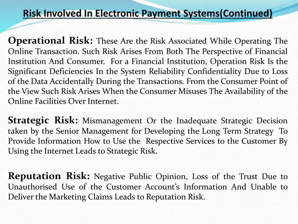 risk involved in electronic payment systems 1