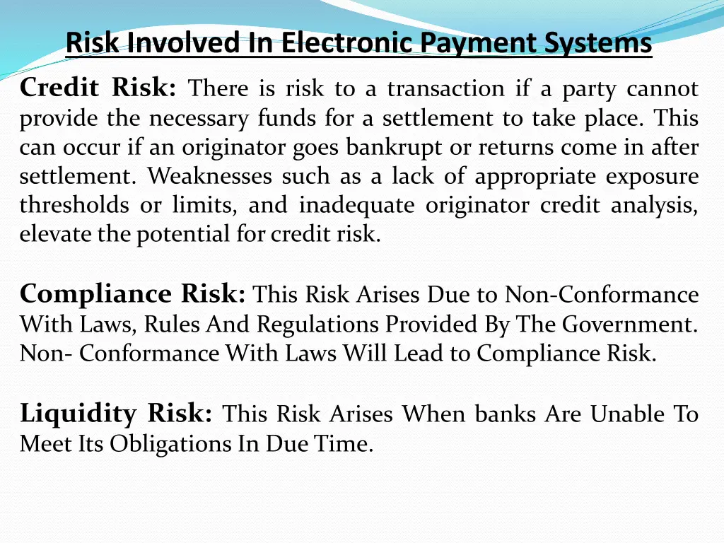 risk involved in electronic payment systems