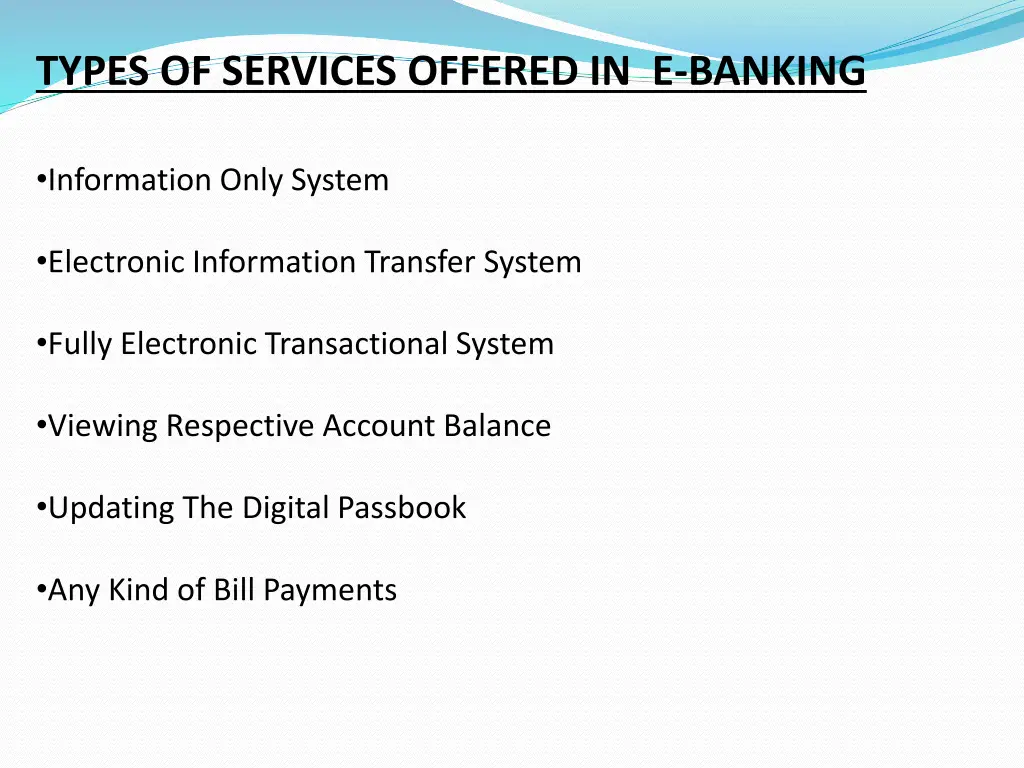 types of services offered in e banking